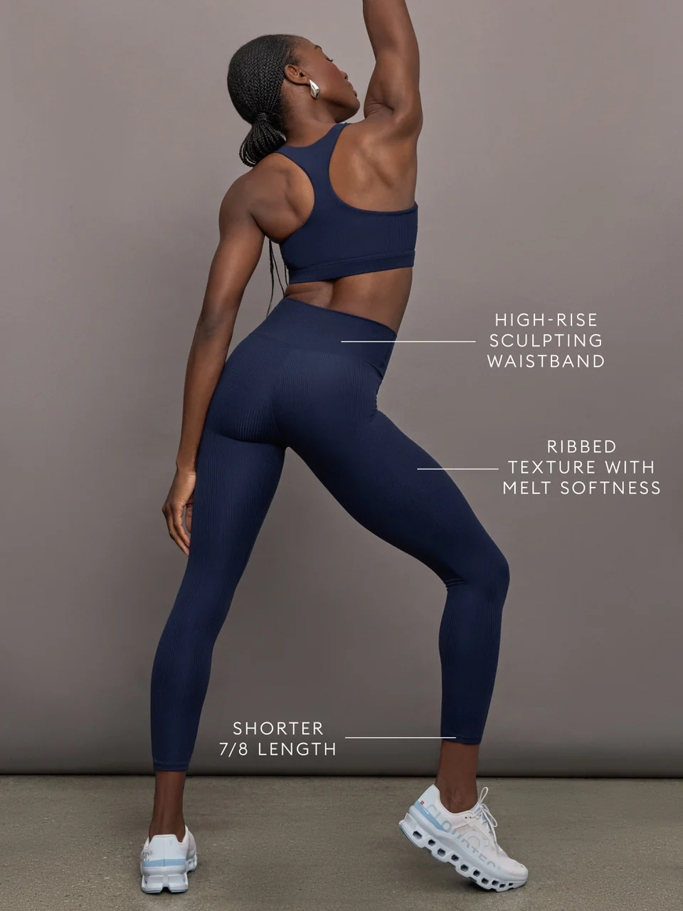 High Rise Legging in Ribbed Melt - True Navy - Image 3
