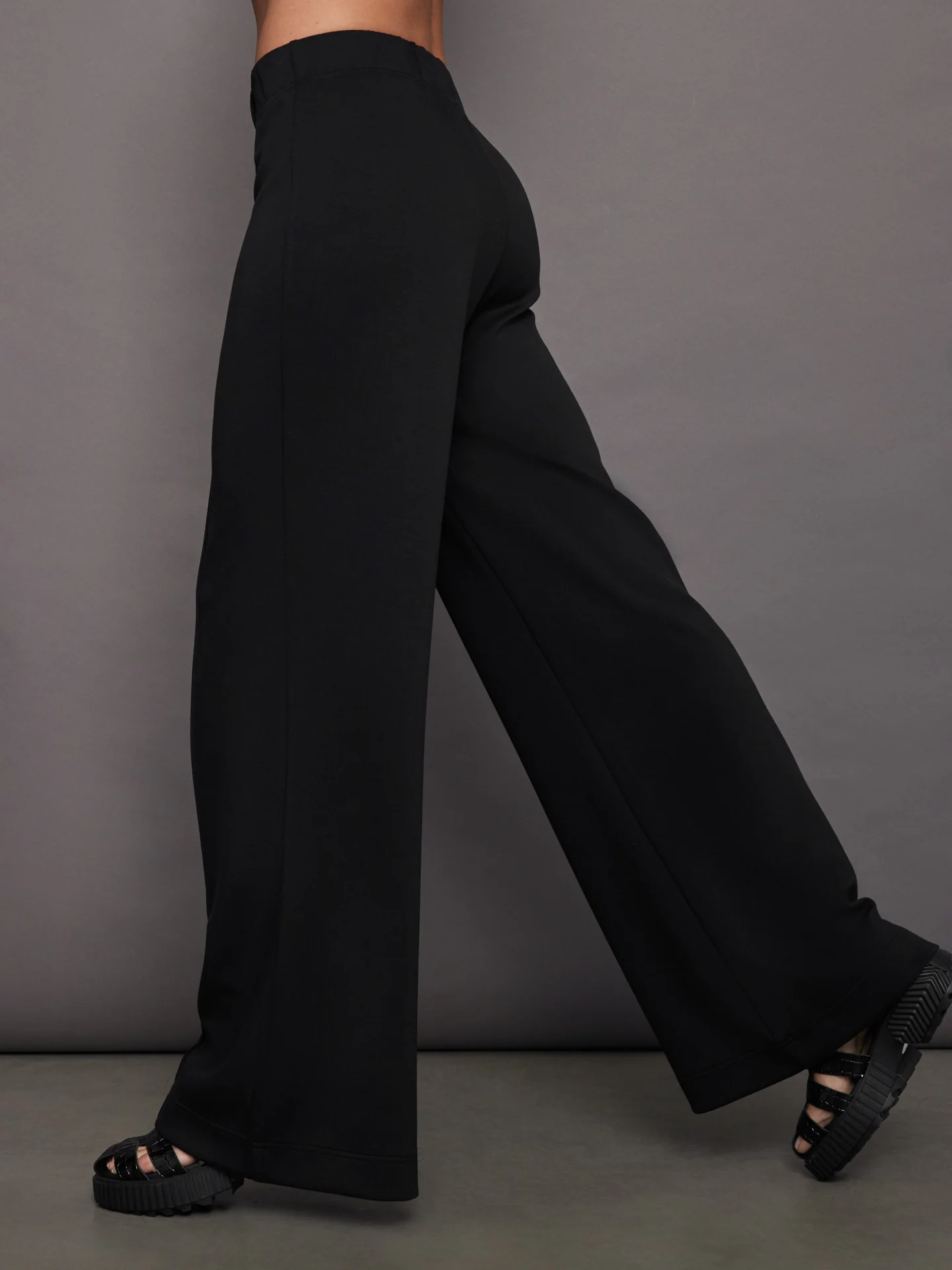 Pintuck Knit Pant in Interlock - Black - Image 3