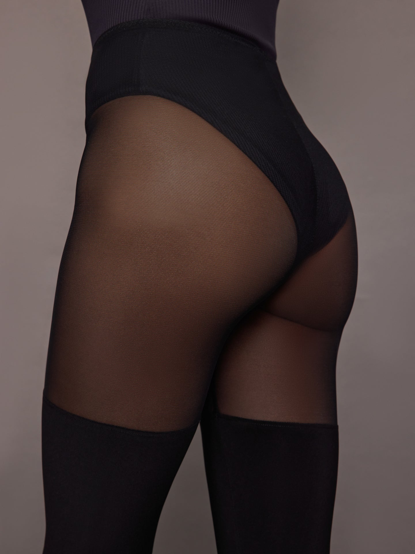 Thigh High Spliced Legging with Footie - Black/Black Mesh - Image 5
